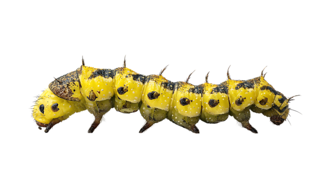 Yellow and black spotted caterpillar isolated on transparent background