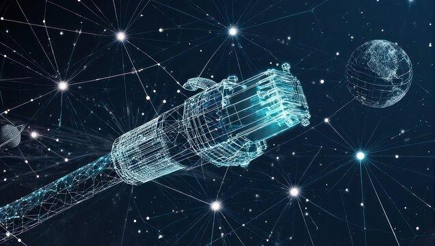Dynamic digital network connection visualized with glowing data streams and abstract Earth in deep space