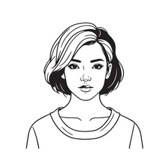 Black and white close up illustration of a beautiful woman face minimalist elegant line art drawing