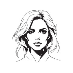 Black and white close up illustration of a beautiful woman face minimalist elegant line art drawing