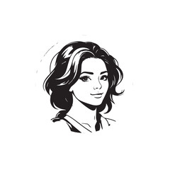 Black and white close up illustration of a beautiful woman face minimalist elegant line art drawing