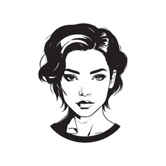 Black and white close up illustration of a beautiful woman face minimalist elegant line art drawing