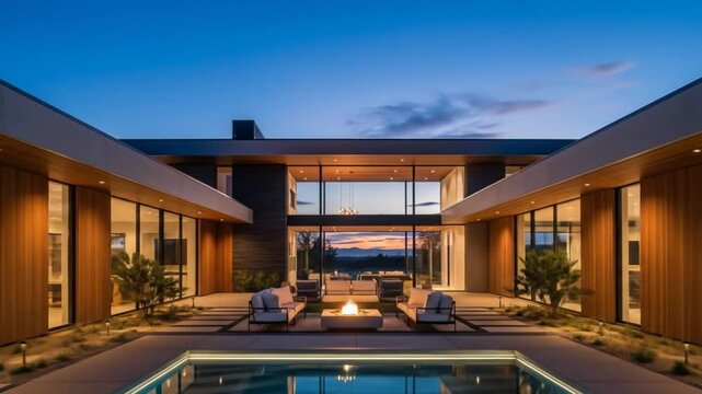 General People & Lifestyle Modern Luxury House with Pool and Scenic Sunset View