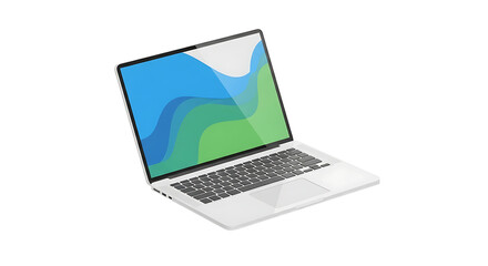 A laptop computer with a blue and green screen displayed on a black background in a simple illustration on transparent background