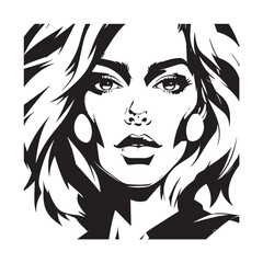 Black and white close up illustration of a beautiful woman face minimalist elegant line art drawing