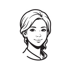 Black and white close up illustration of a beautiful woman face minimalist elegant line art drawing