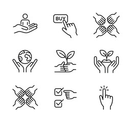 Care Environment Digital Interaction Line Icons – Support, Sustainability, Teamwork, Technology
