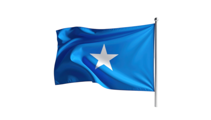 A vibrant depiction of the Somali flag, showcasing the national colors and the prominent white star on a deep blue field.