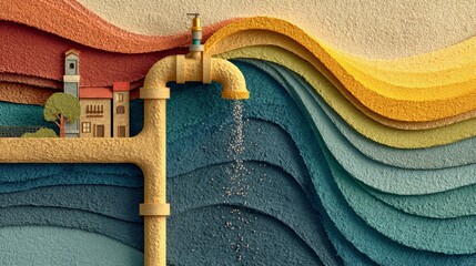 Colorful Art Representation of Water Supply and Sanitation Theme in Paper Craft