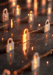 Artistic Representation of Secure Data Network with Locks and Digital Elements