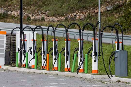 charging stations for high power charging for electric vehicles as e-mobility concept 