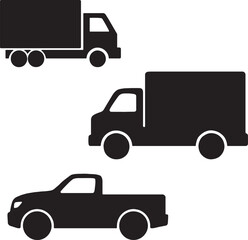 Black and white silhouette of Truck isolated on white background | set of trucks