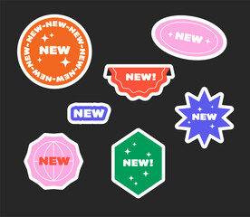 Stickers set with new, special offer, coming soon banners. Color ribbons, tags and stickers. Discoint best price new