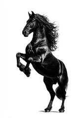 Naklejka premium High-Contrast Black Horse Rearing on White Background for Luxury Concepts