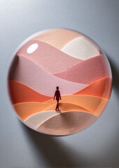 Conceptual Art of Protection Layers in a Circular Form with a Solo Figure Walking