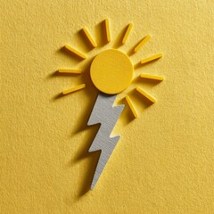 Bright Energy Concept with Lightning Bolt and Sun on Yellow Paper Background