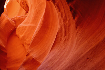 Close-up of textured sandstone canyon wall with wavy striations.
