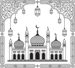 Decorative Mosque Outline for Islamic Events, Ramadan, and Eid Greetings