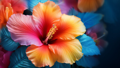 Fototapeta premium Vibrant Hibiscus Flowers With Ombre Petals In Bright Colors