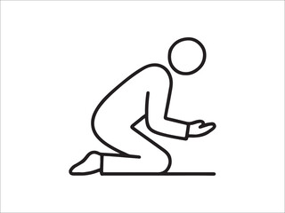 Icon Illustration of Man Kneeling in Supplication or Submission Line Art