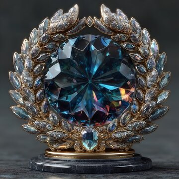 3D shiny glass wreath trophy with sparkly diamonds award