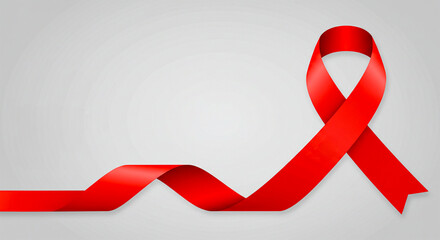 Red ribbon representing AIDS awareness on a light gray background.