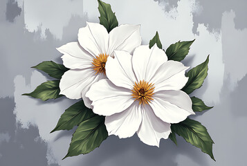 Elegant top-down botanical illustration featuring seasonal flowers and foliage with watercolor and sketch textures, arranged symmetrically on a marble-textured vintage background, pastel tones, highly