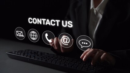 UI concept for contact us section showing icons for email, web, phone, and message. Contact and support icons help streamline business communication and improve customer contact experience. Muxer