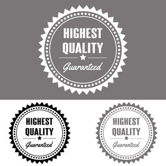 Highest quality guaranteed badge design in gray and black vector illustration