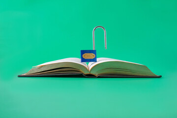 Padlock on the book. Information security concept.