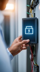 At the workplace, engineers utilize modern technology to test power supply voltage inside electrical panels. They perform energy checks and repairs to ensure safety, efficiency, and reliable