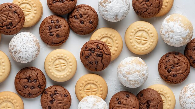 Top view of a fresh variety of homemade biscuits assortment
