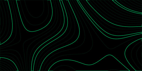 An abstract and futuristic glowing green and blue fractal wave pattern on a black background. unique, lines, curve, illustration, line, texture, backdrop, glow, effect. Topo backdrop lines, contour