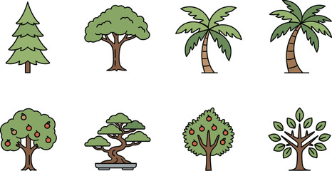 Colored Trees Vector Icon – Nature, Forest, and Eco Illustration Set