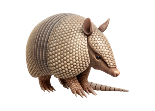 Armadillo with textured shell and claws isolated on a transparent background animal