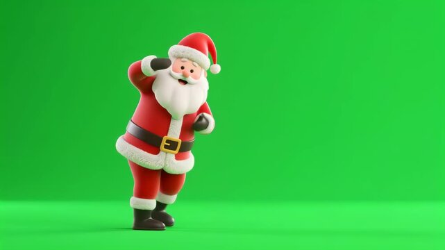 3D rendered Santa Claus dancing on a green screen background