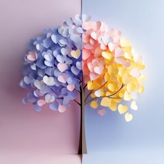 Colorful Heart Tree Made of Paper Cut Hearts on Soft Background