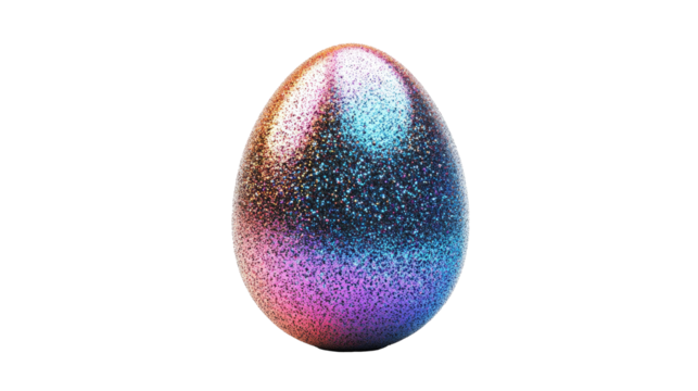 A glittery Easter egg with a sparkling surface texture. isolated on a clean white background - png