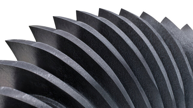 Metal blades curved design close up on transparent png background