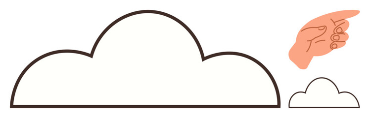 Large and small clouds with a hand pointing toward one, representing decision-making, options, growth, and evaluation. Ideal for business, education, strategy, goal-setting concepts weather simple