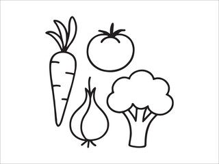 Simple Line Art Vegetables Vector Illustration Healthy Food Concept Design