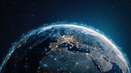 Obraz premium global network connections earth night