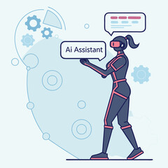 Neon-Lit AI Chatbot with Techy Speech Bubbles on Virtual Interface