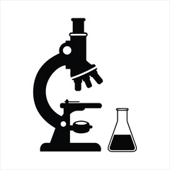 Science laboratory equipment microscope and beaker for research and discovery in scientific study