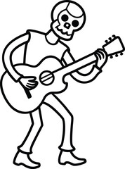 Guitar player cartoon vector illustration with a man rocking out, expression, casual, excitement, audience