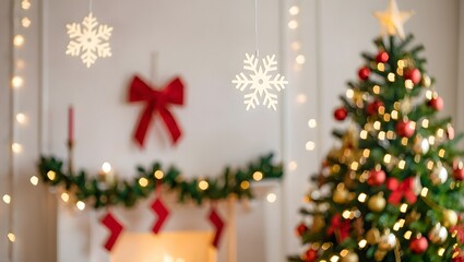 Naklejka premium Festive Christmas decorated room warm lights