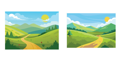 Picturesque landscape of gently rolling hills bathed in warm golden sunlight vector art design