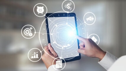 Modern budgeting and financial management icons showing finance, savings, tax, and planning. Budget supports business strategy, budget helps growth, and budgeting ensures financial control. Gist