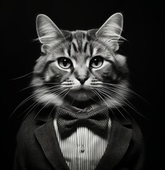 Cat dressed in formal attire with a bow tie showcasing a unique and humorous twist on animal fashion