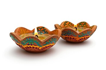 Colorful traditional Diwali oil lamps